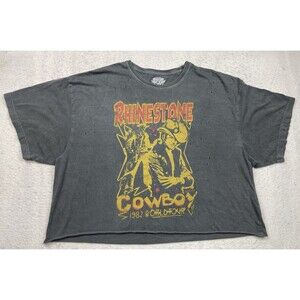 David Allan Coe Gray Size Large Rhinestone Cowboy Custom Crop Top T-Shirt